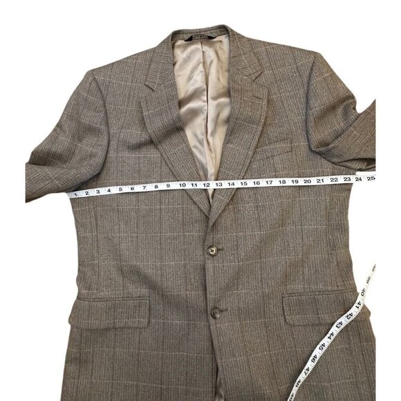 Jos A Bank Sport Coat Blazer Mens 43R Brown Tan Herringbone Windowpane Wool Silk - Picture 9 of 11